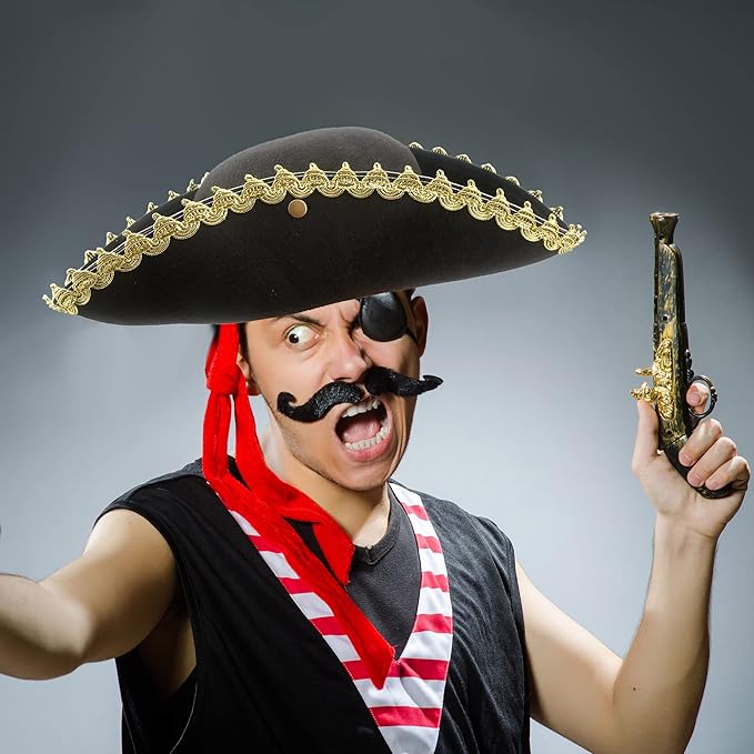 6 Pack Pirate Tricorn Hats Black Buccaneer Hat - Image 5
