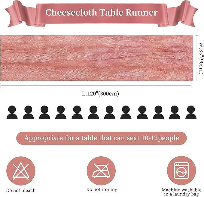 6 Pack Rose Cheesecloth Table Runner 10FT Long Boho Gauze Table Runner Rustic - Image 2