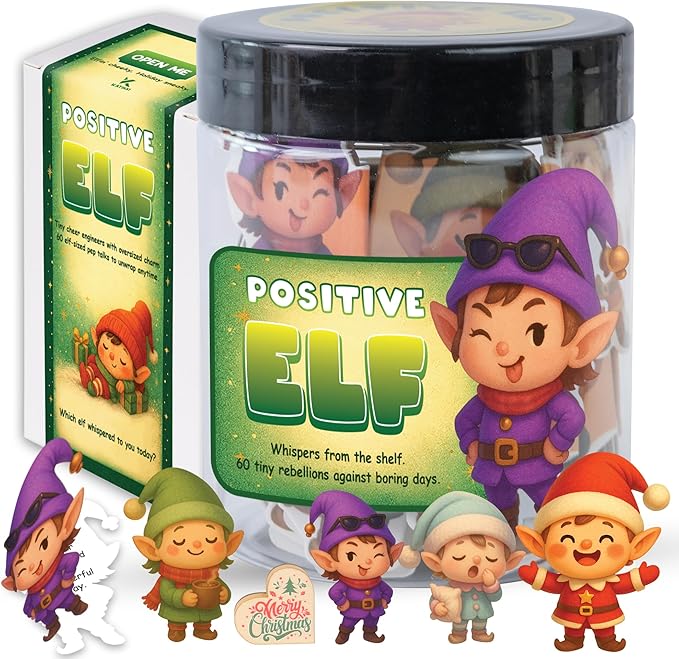Positive Elf Jar – 60 Funny Emotional Support Elf, Christmas Gifts by KATINAT