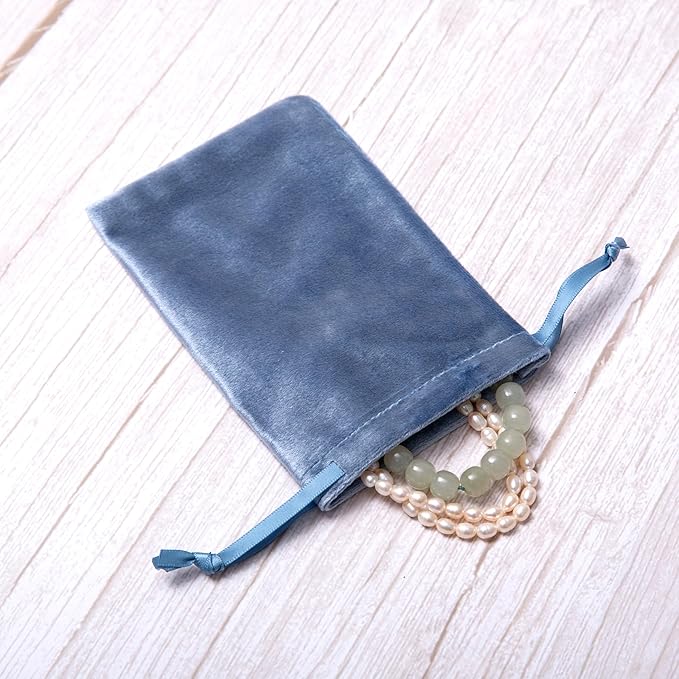 QIANF 12pcs Dusty Blue Velvet Drawstring Bags 4x6 inches Glossy Small Velvet - Image 5