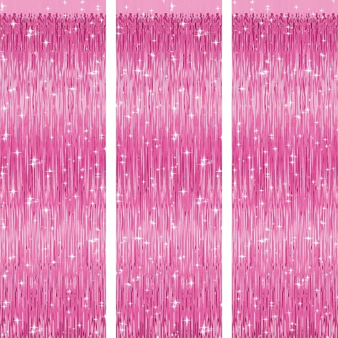 3 Pack Pink Tinsel Backdrop Decorations, Foil Fringe Curtains, Bachelorette & - Image 8