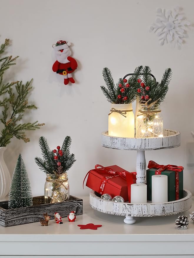 Christmas Mason Jars, Christmas Centerpiece Table Settings, Wood Tray - Image 5