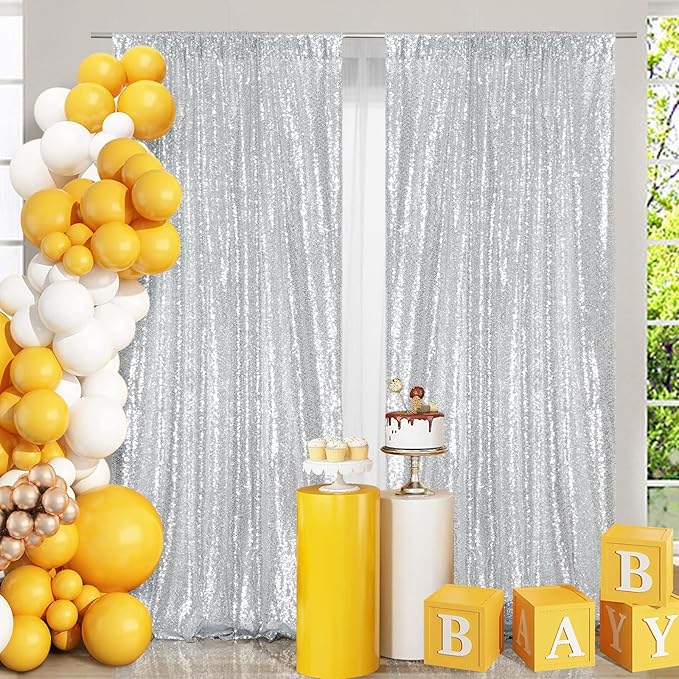 Poise3EHome 4x8ft Silver Sequin Backdrop, Upgrade Shimmer Backdrop - Image 6