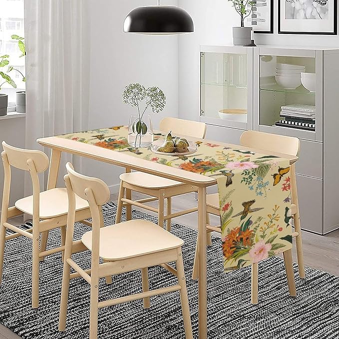 Brown Bird Floral Table Runner Spring Flower Kitchen Table Decoration Suitable - Image 4