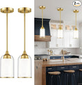 LIROUVET 2 Pack Pendant Lights, Vintage Dual Glass Hanging Lamp, Brushed Gold by LIROUVET