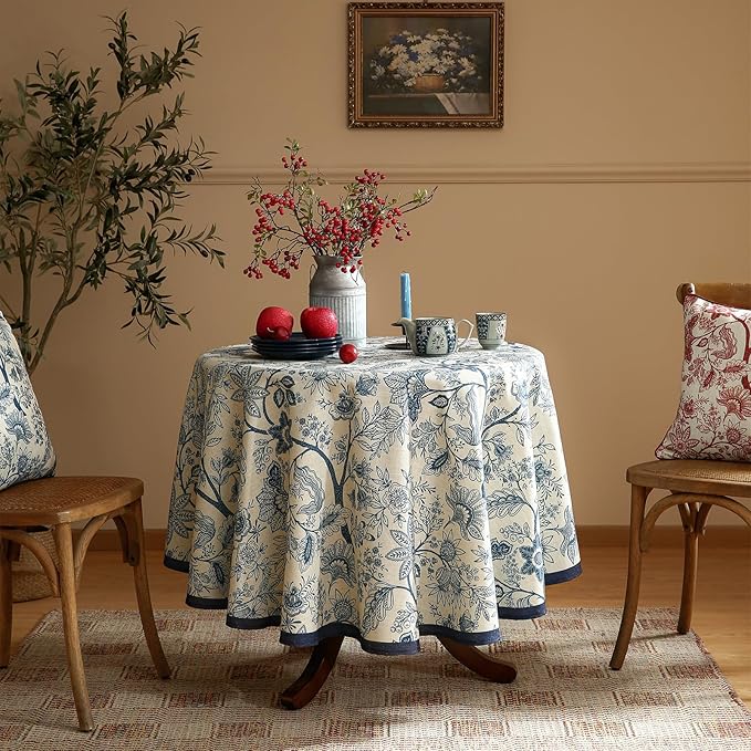 ISAENNE Designer French Linen Round Tablecloth, Durable Home Decor Tablecloths - Image 2