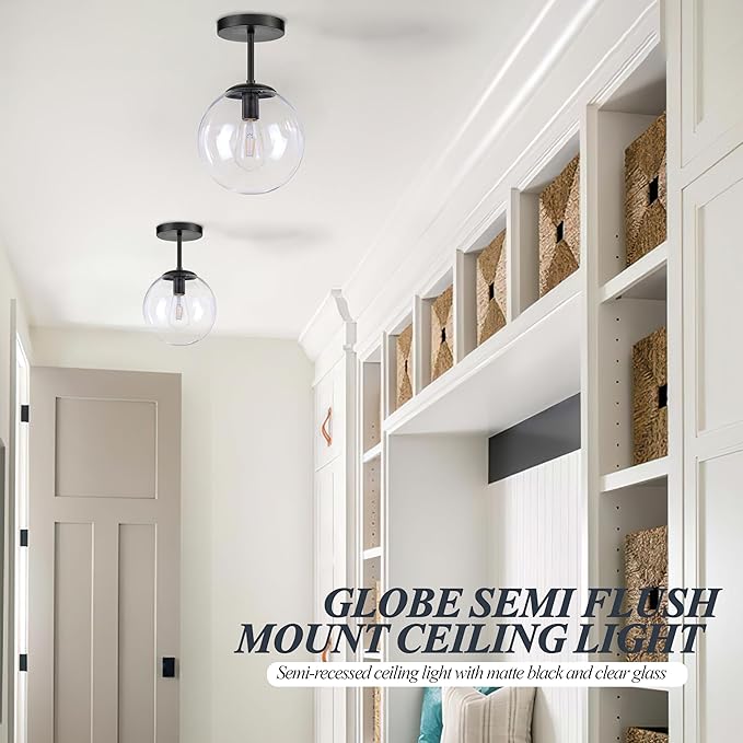 Globe Semi Flush Mount Ceiling Light, Mid Century Modern Light Fixture Ceiling - Image 7