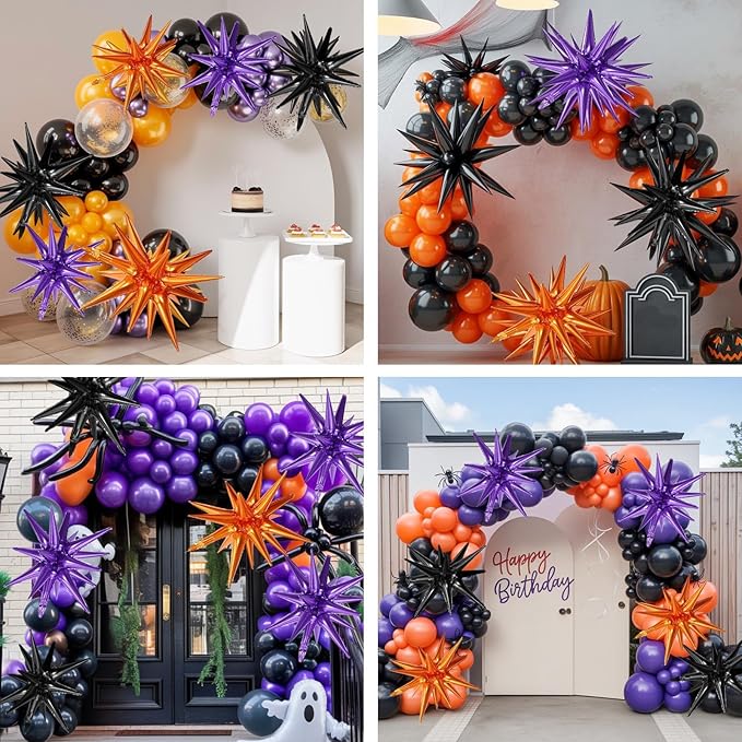 Black Purple Orange Star Balloons - Image 7