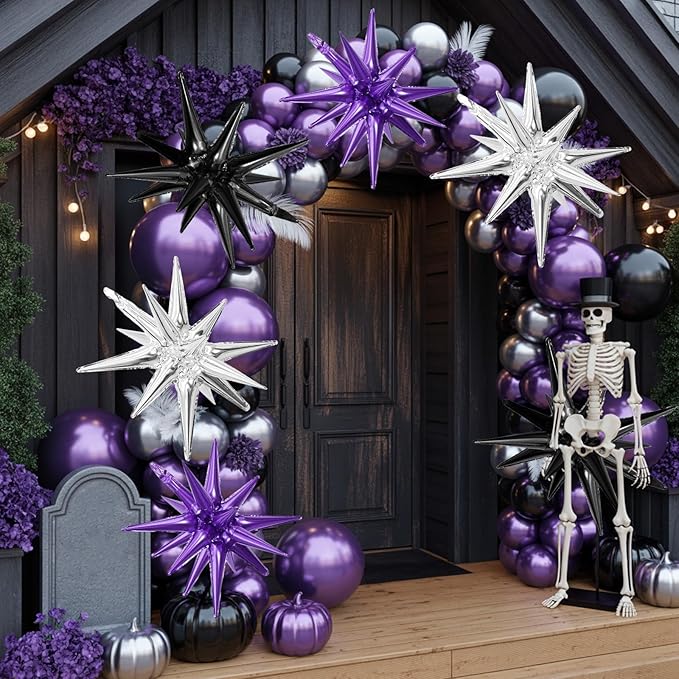 Black Purple Silver Star Balloons - Image 5