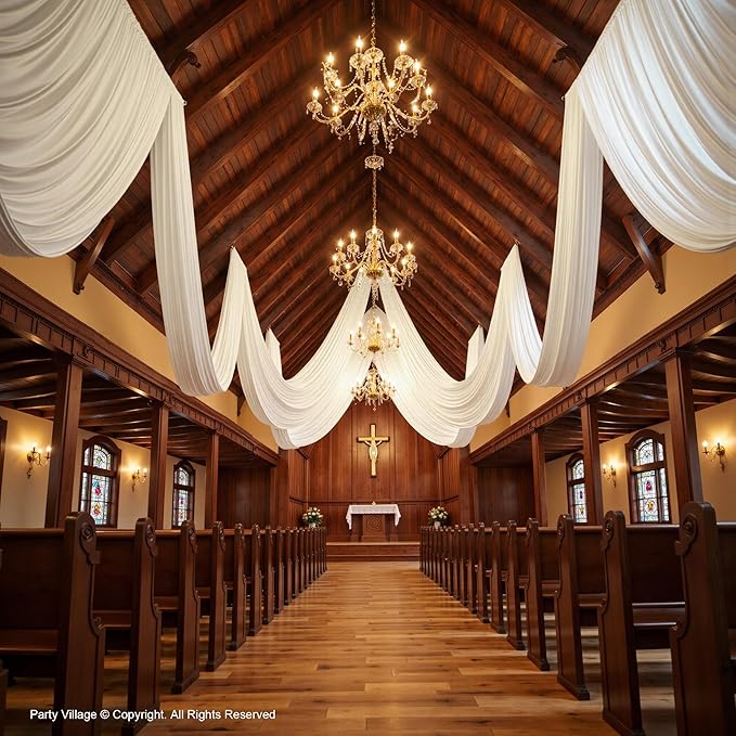 PartyVillage 10ftx40ft White Ceiling Curtain - Image 4