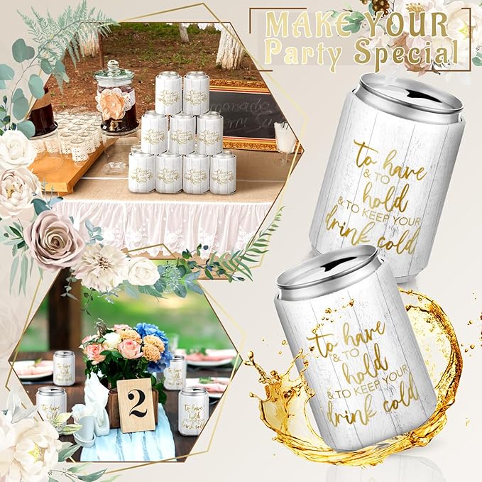 50 Pieces Wood Grain Wedding Can Cooler Sleeves Bulk Engagement Party Favors - Image 4
