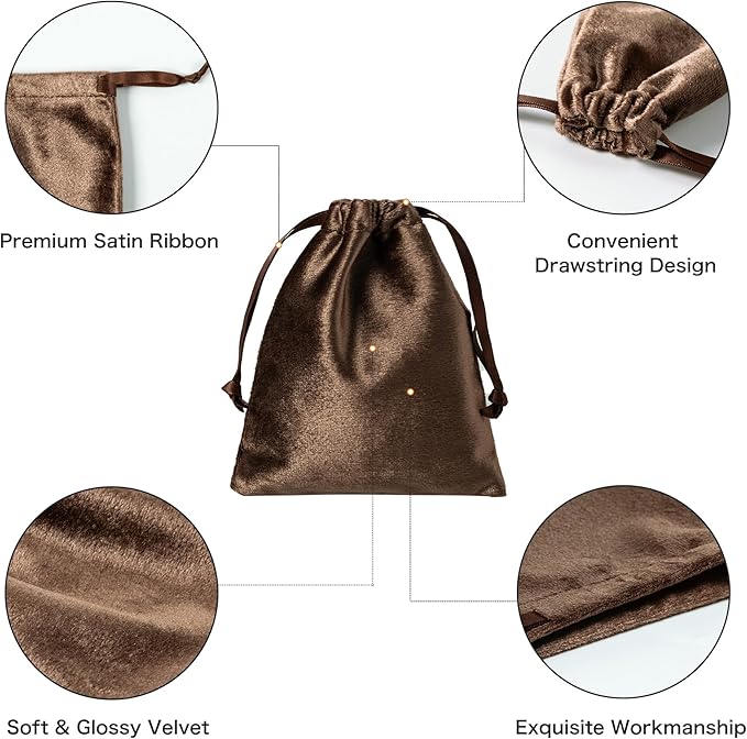 QIANF 12pcs Brown Velvet Drawstring Bags 3x4 inches Glossy Small Velvet Cloth - Image 2