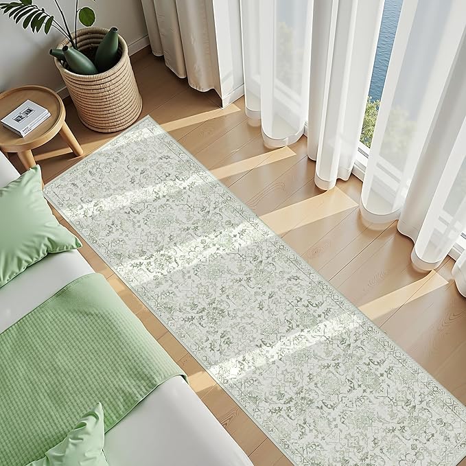 Sage 3x12 Runner Rug for Hallways Bed Side Kitchen, Boho Washable Distressed - Image 4