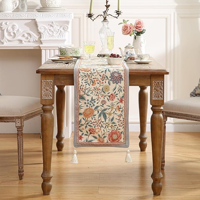 Floral Printed Table Runner for Table, Decorative Linen 87 Inches Long Table - Image 2