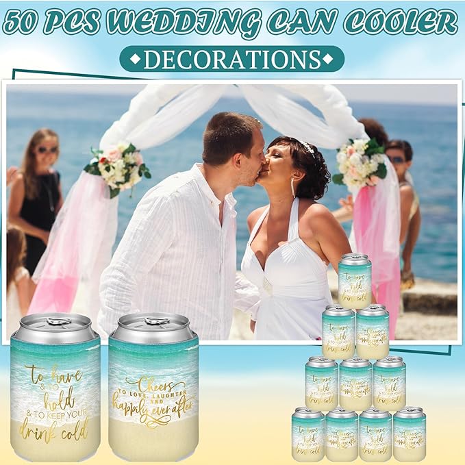 50 Pieces Beach Theme Wedding Can Cooler Bulk Engagement Party Favors - Image 3