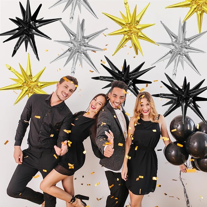 Black Gold Silver Star Balloons - Image 4