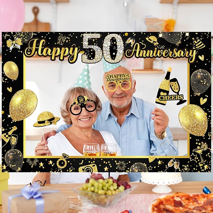 50th Wedding Anniversary Decorations Black Gold 50th Wedding Anniversary Party - Image 3