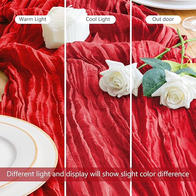 Asee'm Fall Table Runner Cheesecloth 10FT Red Boho Gauze Fabric Rustic Sheer - Image 5