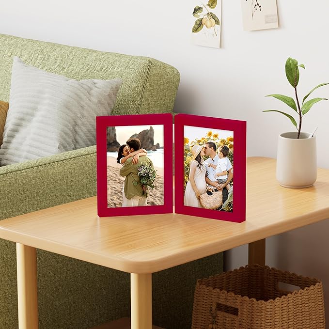 decorUhome Double 5x7 Picture Frame Vertical, Engineered Wood Bifold Photo Frame - Image 5