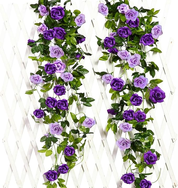 JUSTOYOU 2 Pack Fake Rose Garland, Artificial Roses Vines Flower Garland by JUSTOYOUARTIFICIALFLORAL