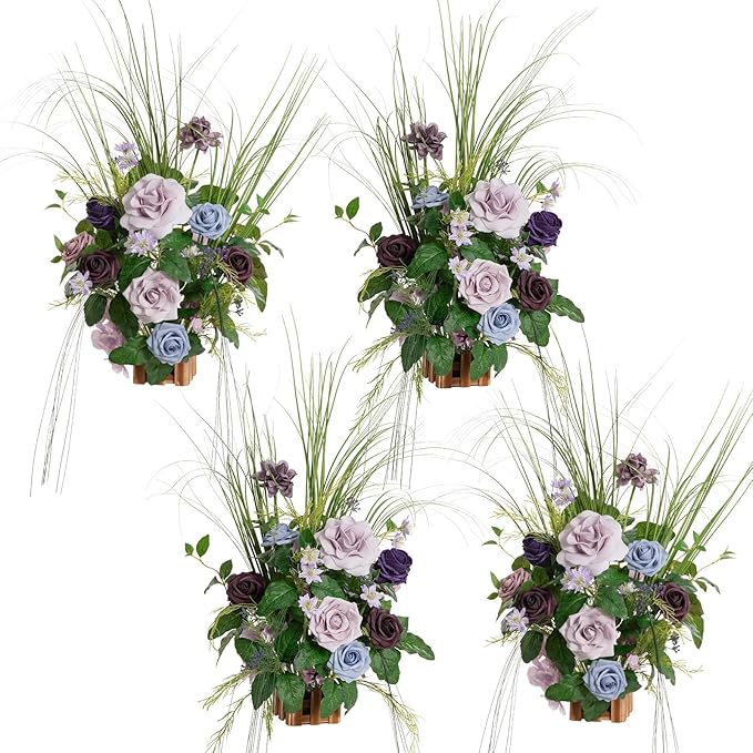 Ling's moment 17.5" Tall Standing Artificial Flowers Arrangements 4 pcs Wedding by LingsMoment
