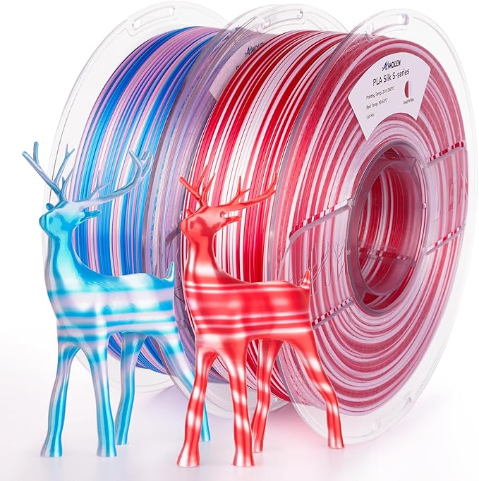 AMOLEN Silk PLA 3D Printer Filament Bundle, Shiny Multicolor Rainbow Filament by AMOLEN