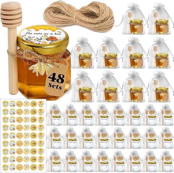 Aliggbent 48 Pack Mini Honey Jars Party Favors in Bulk, 1.5 oz Small Hexagon by AliggbentGoodChoice
