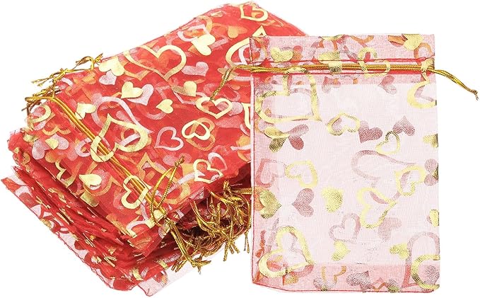 PATIKIL 100 Pcs 4x6 Inch Heart Printed Organza Bags by PATIKIL