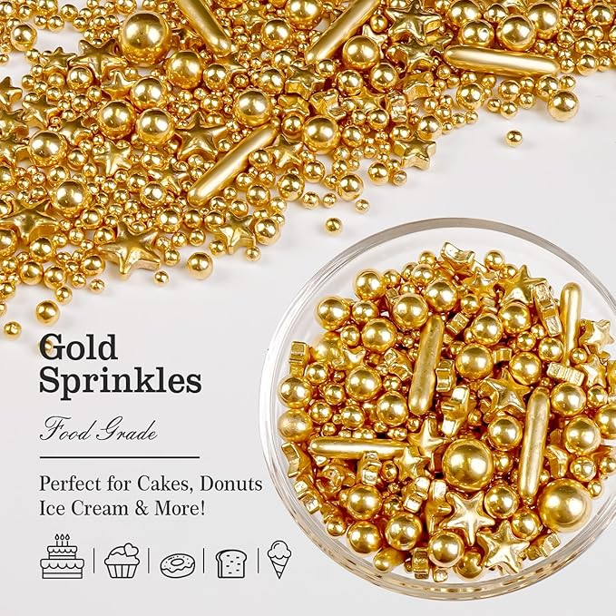 Gold Pearl Star Rods Sprinkles, Edible Gold Pearls Sprinkles - Image 4