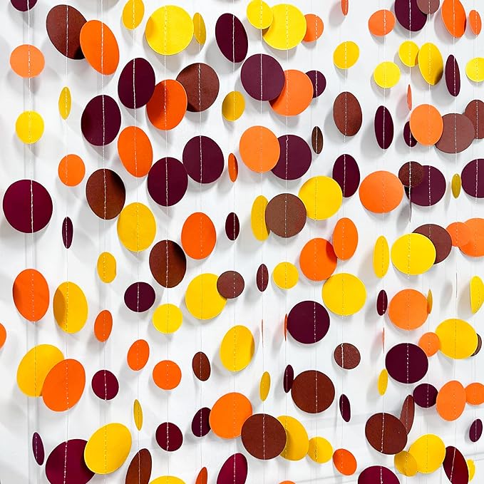 46Ft Fall Party Decorations Polka Dots Garlands Orange Yellow Burgundy Brown - Image 3