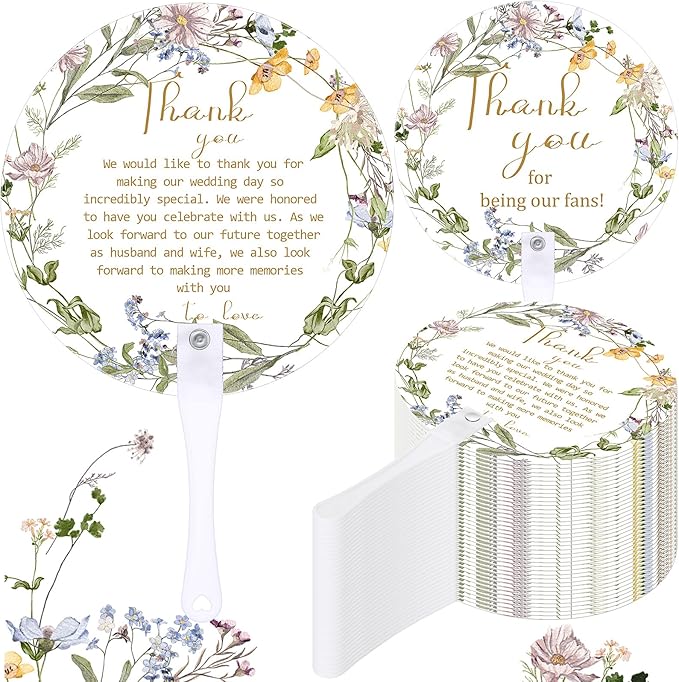 Roowest 100 Pcs Wedding Fans for Guests Bulk Plastic Floral Handheld Wedding by Roowest