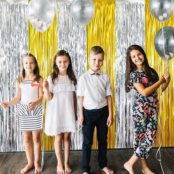 GOER 3.2 ft x 8.2 ft Metallic Tinsel Foil Fringe Curtains Party Backdrop Party - Image 4