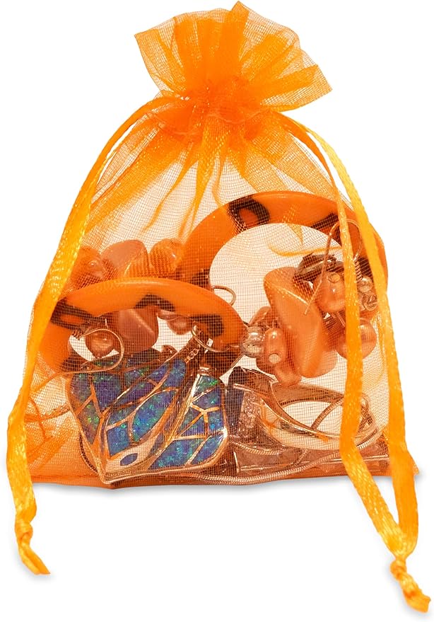 TheDisplayGuys 100-Pack 4x6 Orange Sheer Organza Gift Bags - Image 2