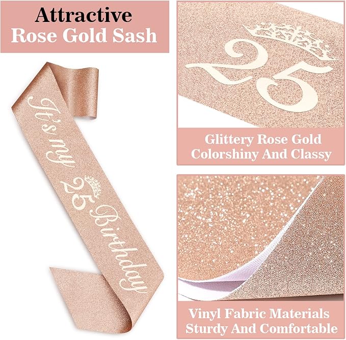 25th Birthday Decorations for Women Including Sash, Tiara/Crown, Numeral - Image 5