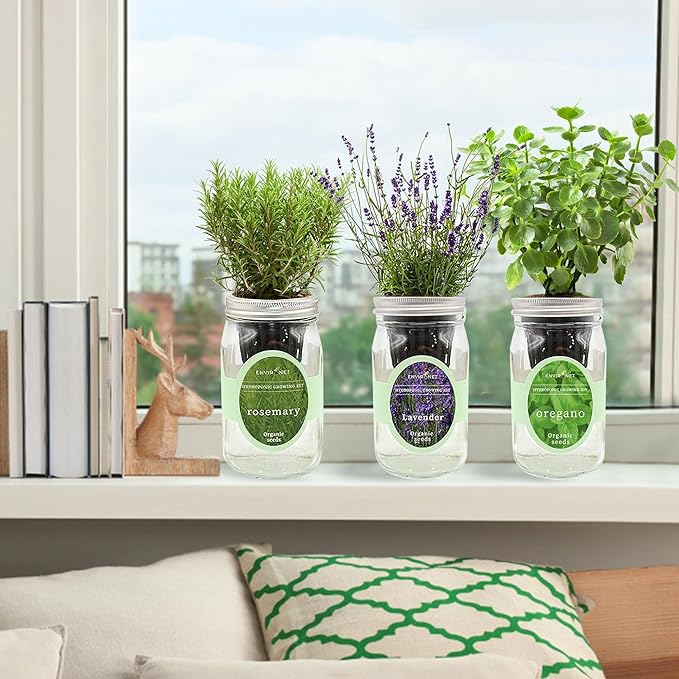 Hydroponic Herb Growing Kit Set, Self-Watering Mason Jar Herb Garden Starter - Image 4
