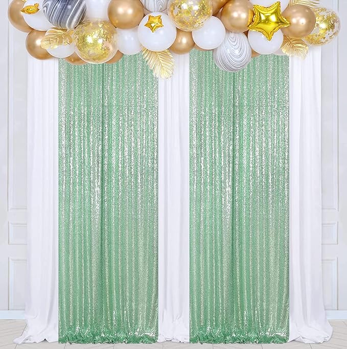 Poise3EHome Mint Green Sequin Backdrop Curtain, 2 Panels, - Image 4