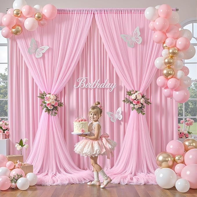 Baby Pink Tulle Backdrop Curtain - Image 8