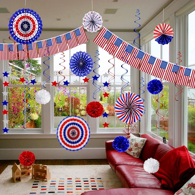 26Pcs 4th of July Decorations Patriotic Decor USA Flag String Red White Blue - Image 4