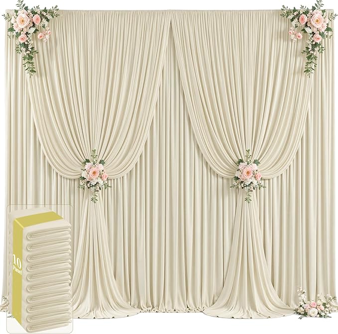 50ft x 12ft Beige Backdrop Curtains Wrinkle Free Backdrop Curtain by Tao-GePartyDecorations