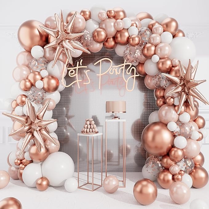 Rose Gold White Balloons Garland Arch Kit by Unknown