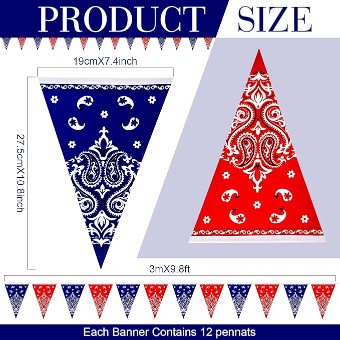 Frienda 6 Pack Western Cowboy Party Decorations Bandana Pennant Banner - Image 2