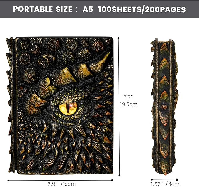 molshine A5 3D Dragon Embossed Journal, Resin Engraving Notebook, Retro Diary - Image 2