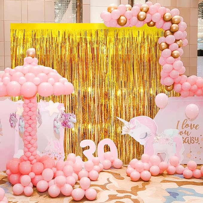 Gold Metallic Tinsel Foil Fringe Curtains, 4 Pack 3.3x8.3 Feet Party Streamer - Image 4