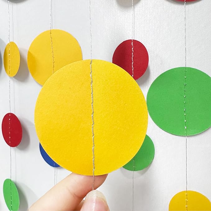 Super Mario Party Decorations Circle Dot Garland Red Blue Yellow Green Hanging - Image 4