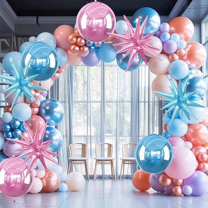6Pcs Pink Blue Foil Balloons, 22Inch Blue Pink 4D Round Ball Balloon and - Image 2