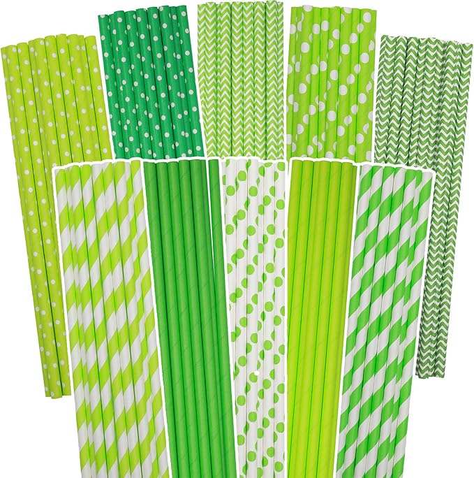 Green Paper Straws for Drinking Green Disposable Straws 150pcs Disposable by Qiqee