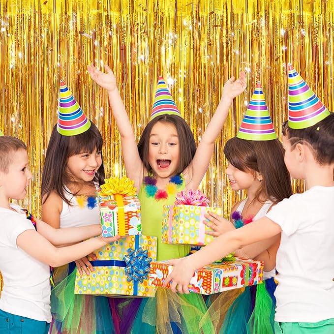 2 Pack Gold Metallic Tinsel Foil Fringe Curtains, Door Streamers Photo Booth - Image 4