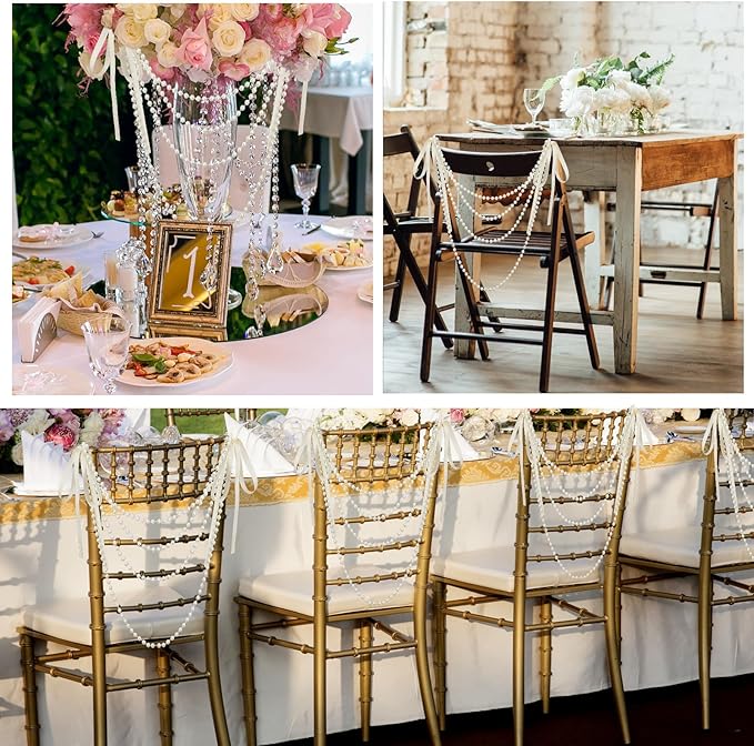 16 Pcs Wedding Pearl Bow Chair Decor Satin Ribbon Bows - Image 6