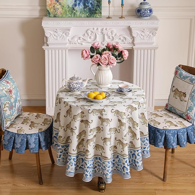 patdrea Designer Leopard Animal Linen Round Table Cloth, Soft Breathable - Image 5