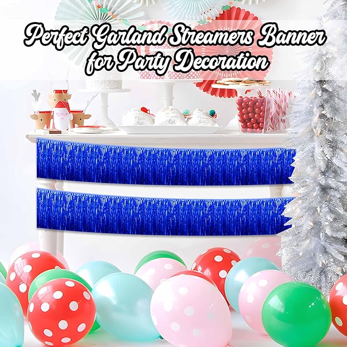4 Pack 10 Ft Blue Foil Fringe Garland Metallic Streamers Tinsel Banner Wall - Image 6